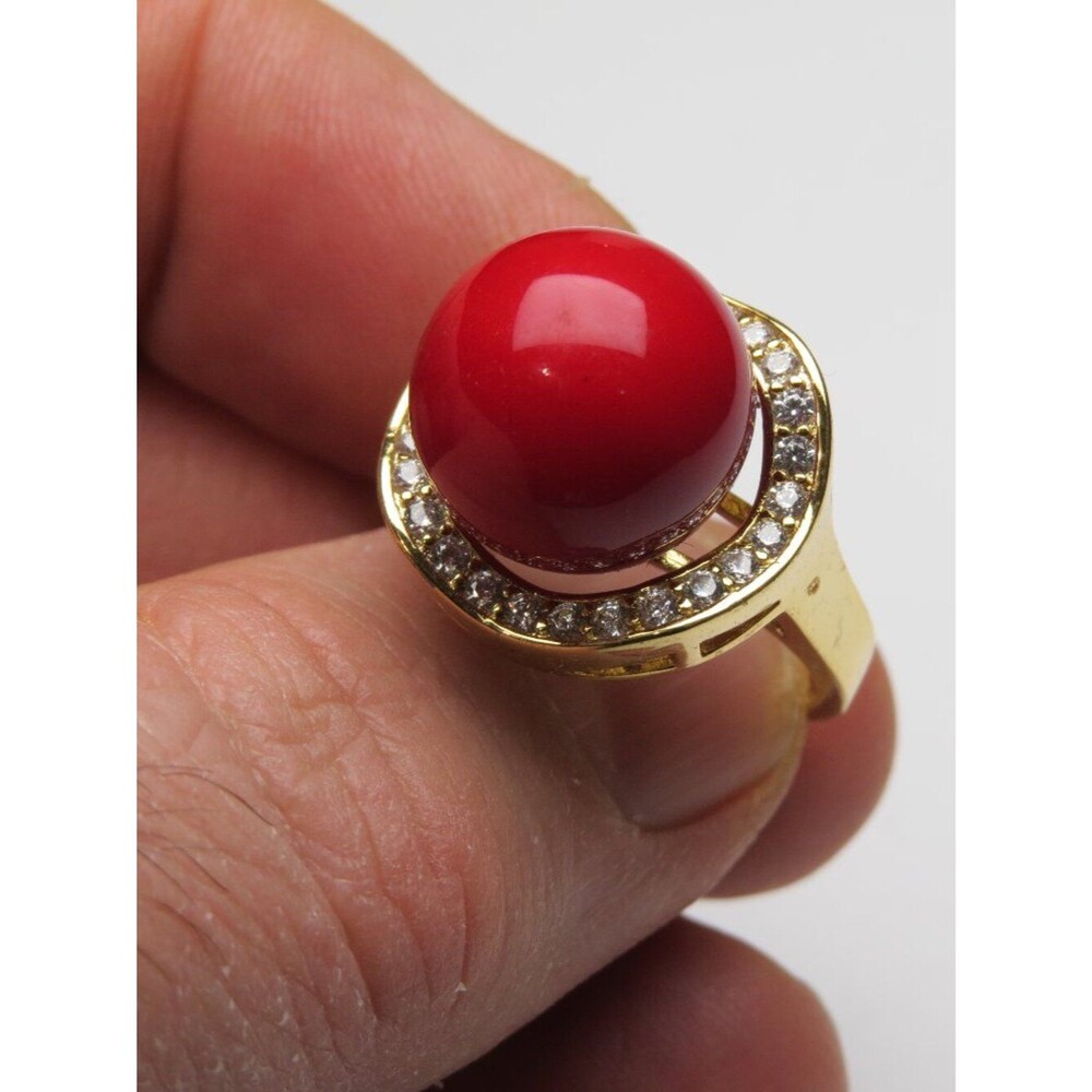 14k Coral Diamond Ring